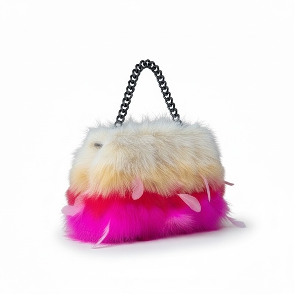 Betsey Johnson Y2K Feather Bag Pink Ombré Gunmetal Chain Glam Rock Princess - Picture 3 of 13